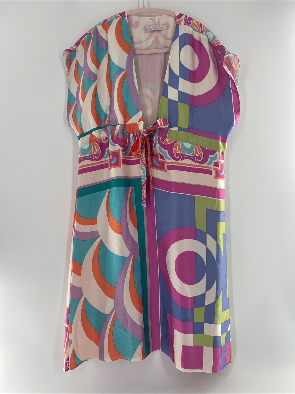 Alice & Trixie Silk Colorful Geometric Tie-Waist Women's Dress Resortwear Vacay